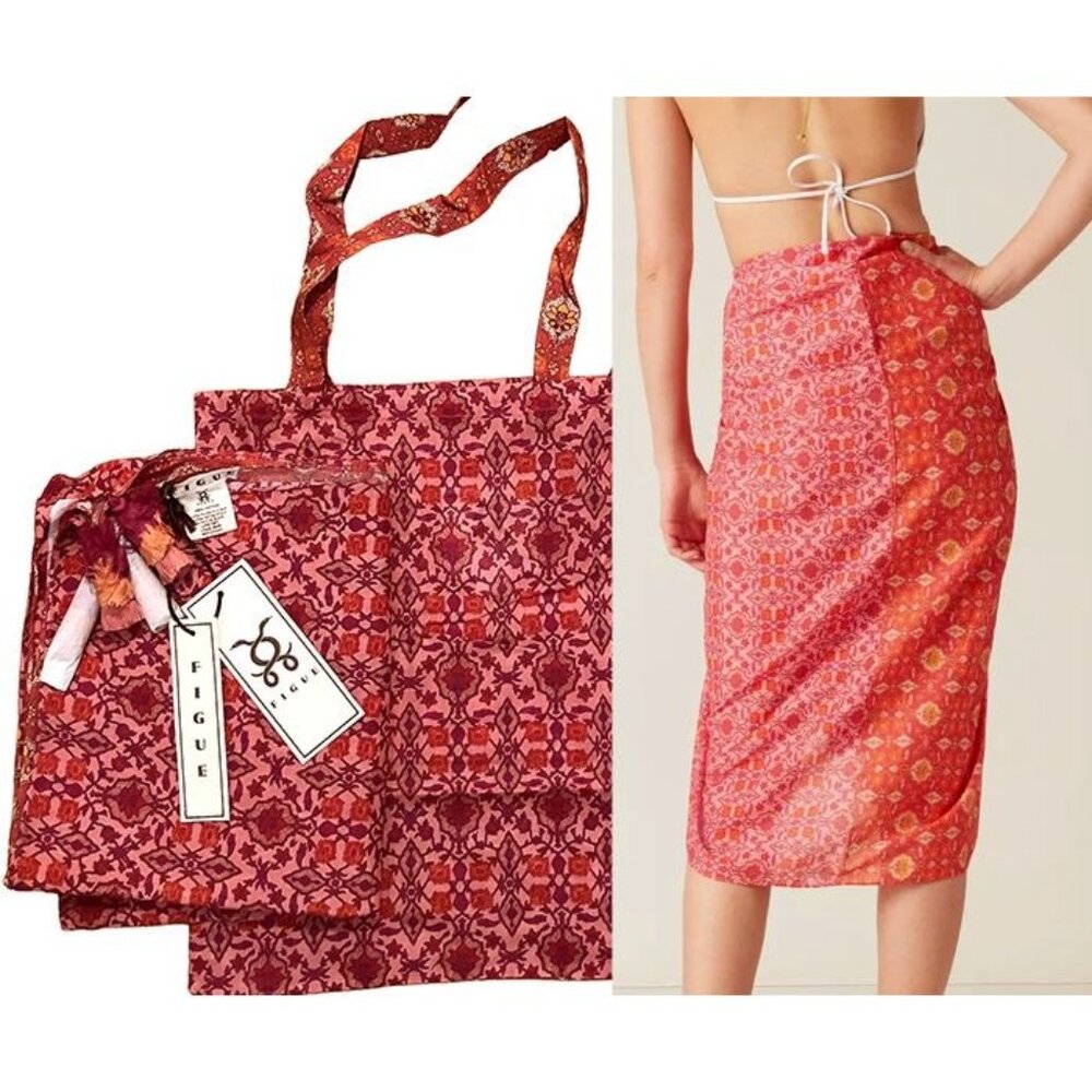 NWT Figue Medallion Pink Pareo & Tote Set, Luxury Resort Wear, OS